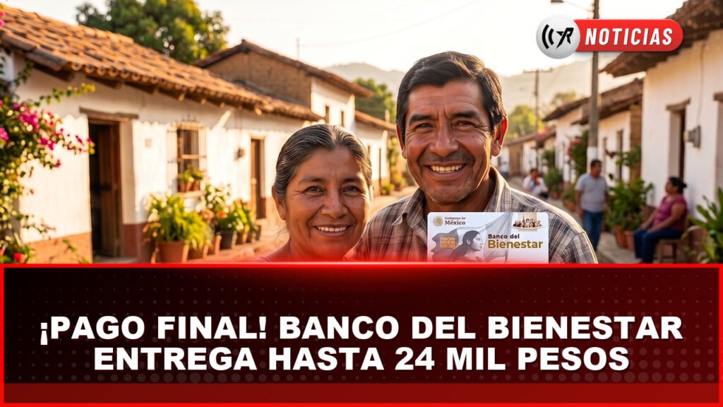 Banco del Bienestar anuncia última entrega del año: depósitos de hasta 24 mil pesos Tarjeta del Banco del Bienestar y campo de cultivo mexicano.