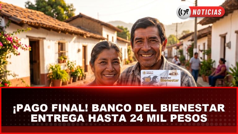 Tarjeta del Banco del Bienestar y campo de cultivo mexicano.