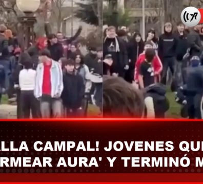 Batalla campal en plaza pública: jóvenes intentan 'farmear aura' y terminan en pelea Jóvenes reunidos en una plaza pública en una escena de caos tras altercado viral.