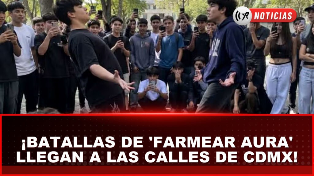 Batallas de 'farmear aura' en CDMX: conoce la nueva competencia viral juvenil Jóvenes reunidos en una plaza pública participando en una batalla de farmear aura.