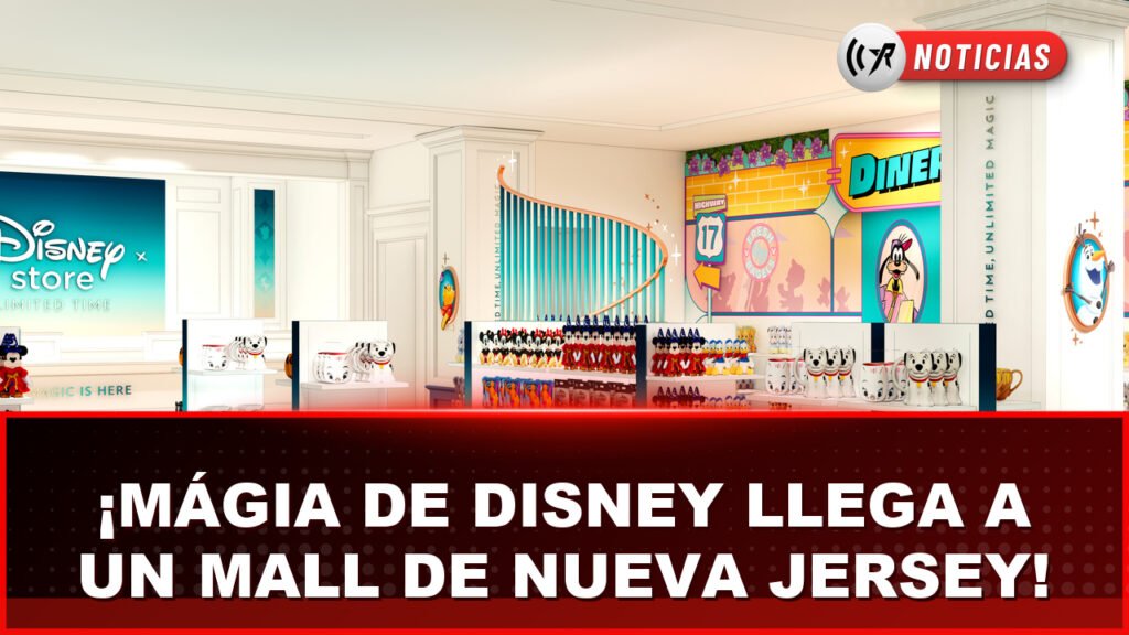 Logotipo y decoración de Disney Store en un centro comercial.